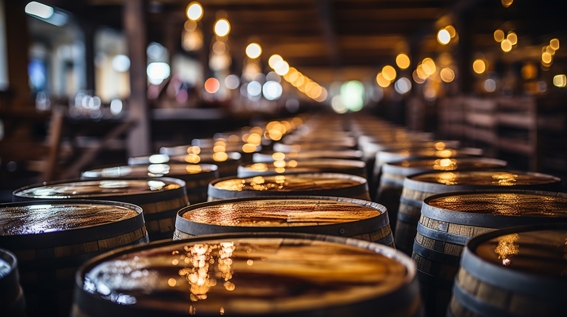 Rows of Scotch whisky casks maturing in an HMRC-bonded warehouse
