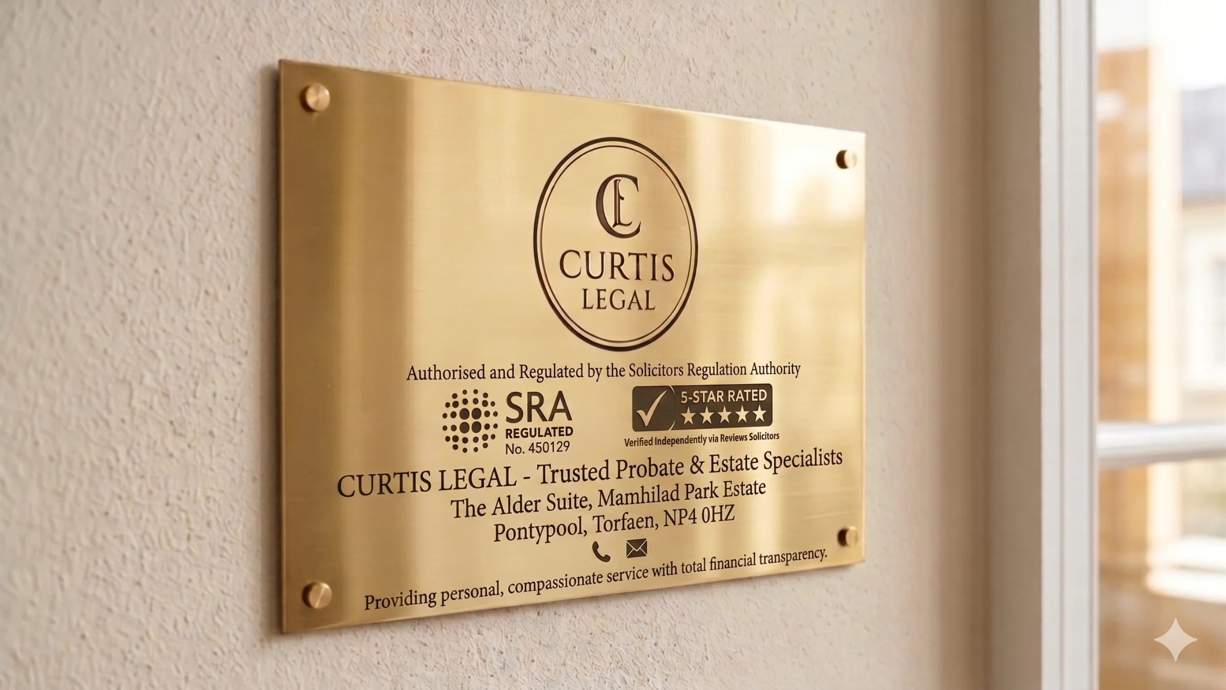 Curtis Legal SRA-regulated solicitors plaque