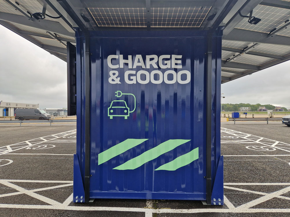 Solar canopy structure with integrated EV charging