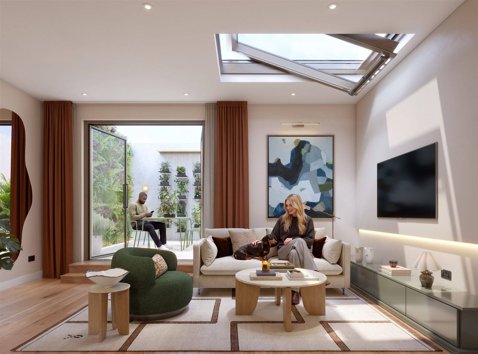 An open-plan living room at Peelers Yard