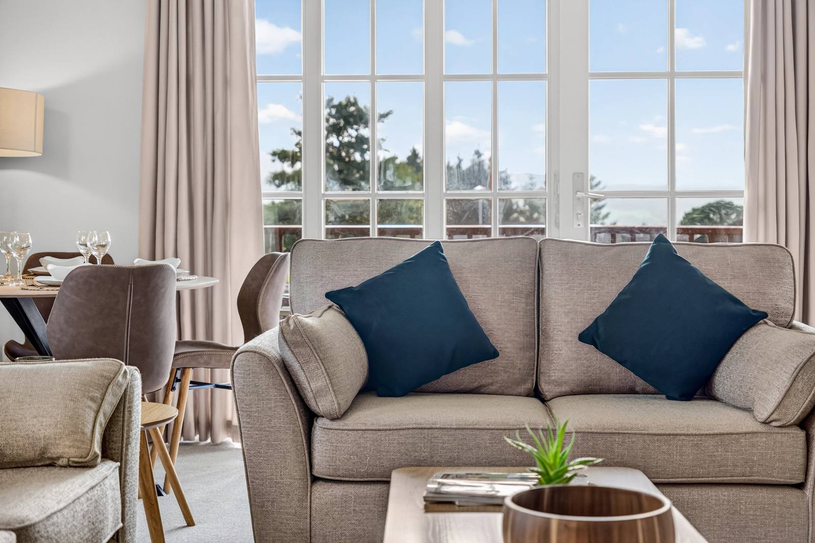 Living room in a refurbished two-bedroom lodge