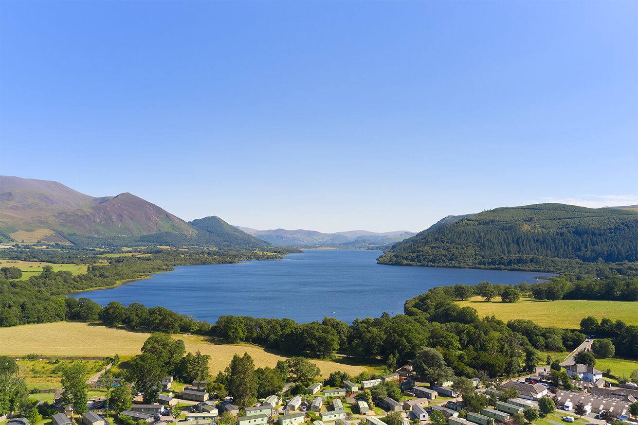 Aerial view of Herdwick Croft Holiday Park beside Bassenthwaite Lake in the Lake District